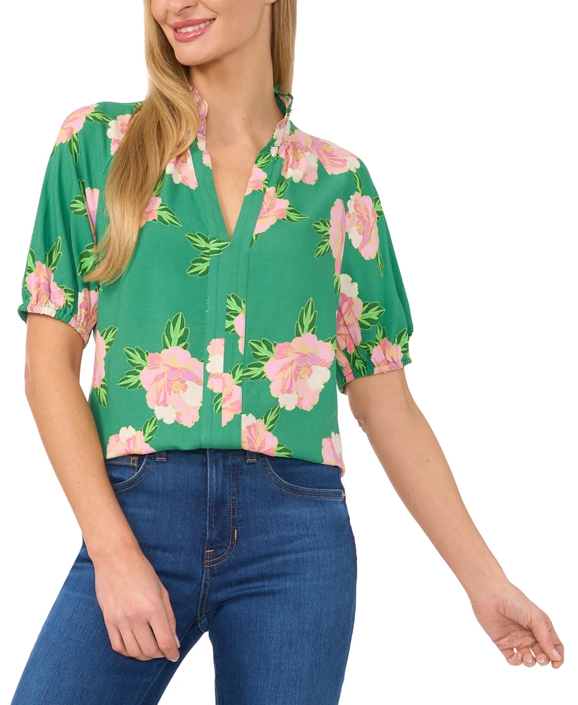 CeCe Women's Floral Printed V-Neck Blouse