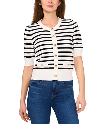 CeCe Women's Short-Sleeve Striped Cardigan