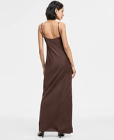 Seni & Cade Juniors' Pintuck Satin Sleeveless Column Gown