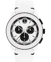 Movado Men's Bold Tr90 Swiss Quartz Chrono White Leather Watch, 43.5mm