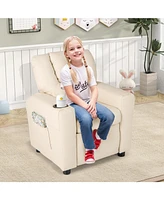 Kids Recliner Chair Push Back with Cup Holder and Side Pocket Comfortable Toddler for Relaxing