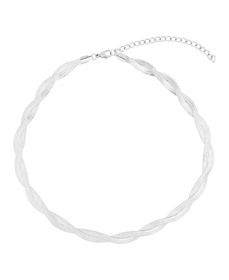 Adornia Tarnish Resistant Silver Plated Twisted Herringbone Chain Necklace