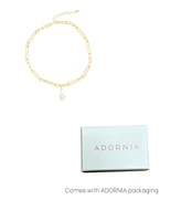 Adornia Gold Crystal-Decorated Cultivated Pearl Paper Clip Chain Drop Necklace