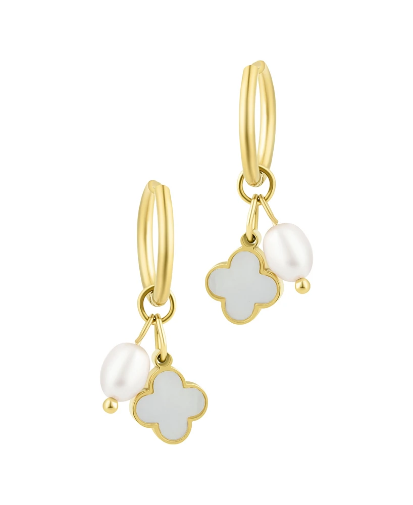 Adornia Tarnish Resistant Gold Freshwater Cultivated Pearl Clover Hoop Earrings