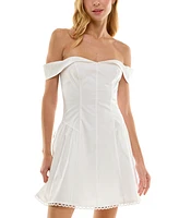 Juniors' Off-The-Shoulder A-Line Mini Dress