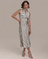 Donna Karan New York Women's Dot-Print Tie-Neck A-Line Dress