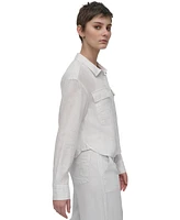 Dkny Jeans Women's Linen-Blend Cropped Long-Sleeve Shirt