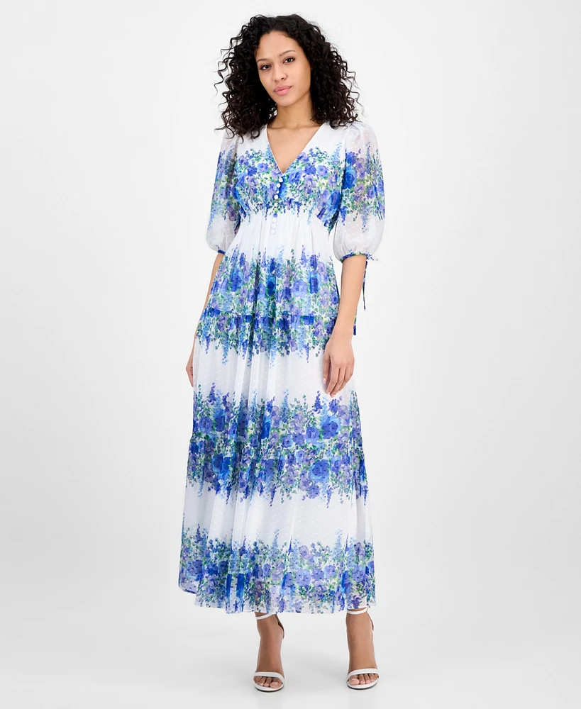 Taylor Women's Printed V-Neck Smocked-Waist Dress
