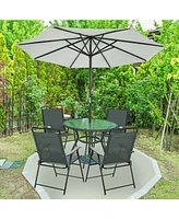 Gymax Set of 4 Folding Patio Chair Portable Sling Chair Yard Garden Outdoor