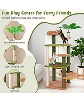 Gymax 60'' Cat Tree for Indoor Cats Cute Cat Tower w/ Sisal Scratching Posts & Rope