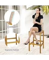 Gymax Wicker Bar Stools Set of 4 Patio Chairs w/ Solid Wood Frame & Ergonomic Footrest