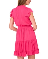 Msk Petite Smocked-Waist Flutter-Sleeve Tiered Dress