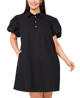 Msk Plus Cotton Short-Puff-Sleeve Shift Dress