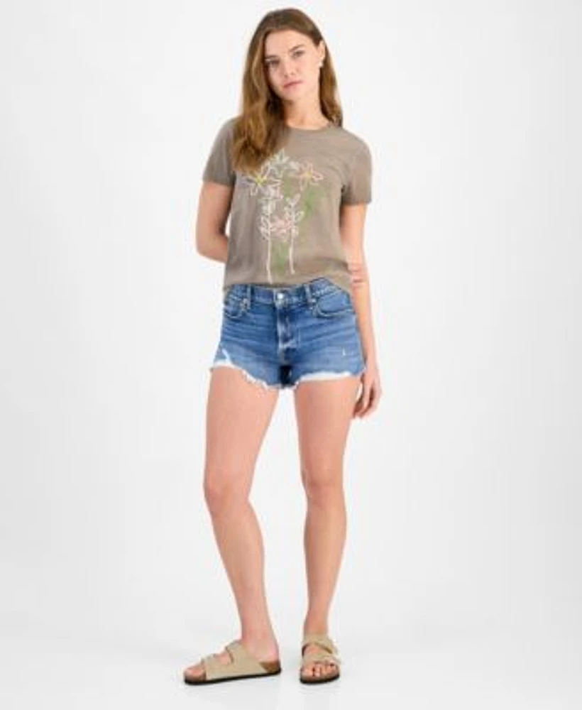 Lucky Brand Embroidered T Shirt Cutoff Denim Shorts