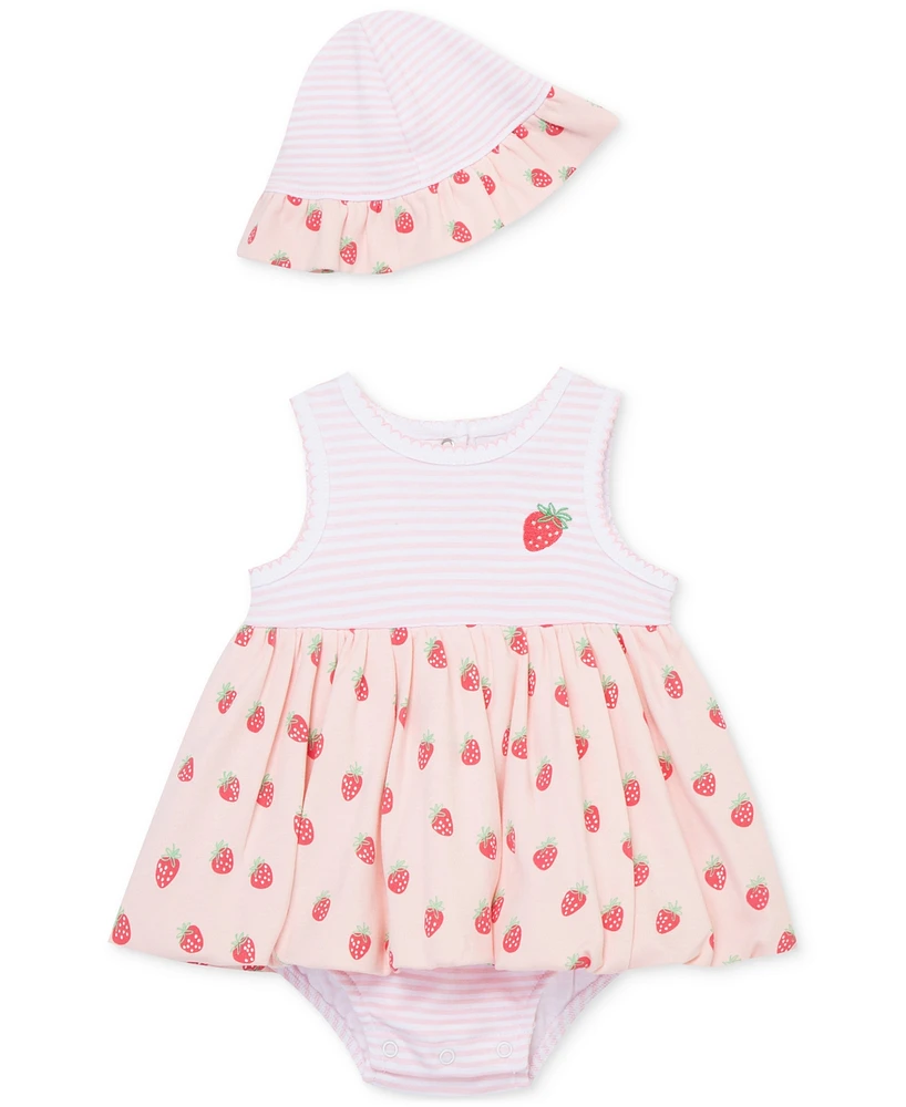 Little Me Baby Girls Cotton Strawberries Popover Bodysuit & Hat, 2 Piece Set