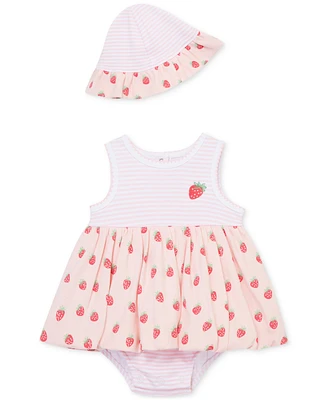 Little Me Baby Girls Cotton Strawberries Popover Bodysuit & Hat, 2 Piece Set