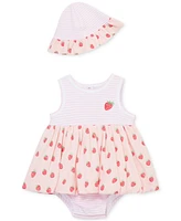 Little Me Baby Girls Cotton Strawberries Popover Bodysuit & Hat, 2 Piece Set