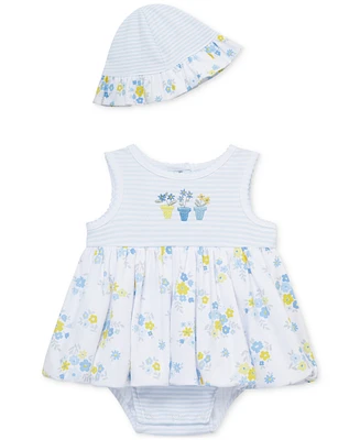Little Me Baby Girls Cotton Garden Popover Bodysuit & Hat, 2 Piece Set