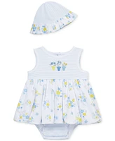 Little Me Baby Girls Cotton Garden Popover Bodysuit & Hat, 2 Piece Set