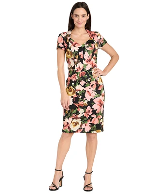 R & M Richards Petite Floral-Print Short-Sleeve Dress