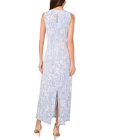 Vince Camuto Women's Abstract-Print Sleeveless Keyhole-Back Crewneck Maxi Dress