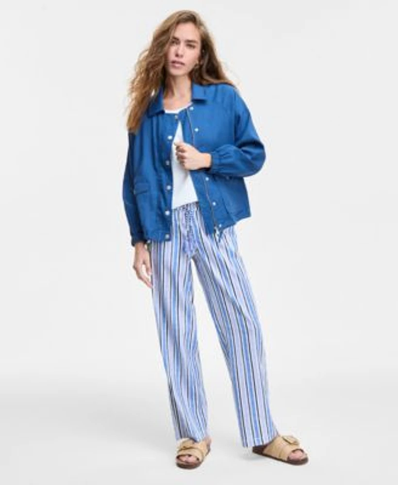 Liverpool Los Angeles Womens Cinched Hem Raglan Sleeve Jacket Baby T Shirt Pull On Drawstring Wide Leg Pants