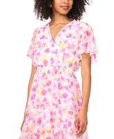 Vince Camuto Women's Smocked Waist V-Neck Tiered Midi Dress