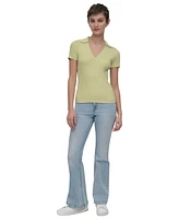 Dkny Jeans Womens Ribbed V-Neck Polo Sweater