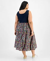 Tommy Hilfiger Plus Floral-Print-Skirt Sleeveless Dress