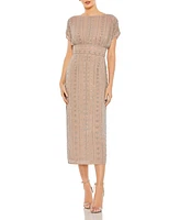 Women's Beaded Cap Sleeve Column Midi Dress