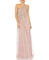 Women's One Shoulder Embellished Trapeze A Line Gown