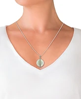 Jade & Marcasite Round Disc & Vertical Bar 18" Pendant Necklace in Sterling Silver