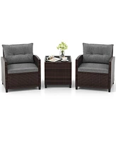 3 Pieces Rattan Patio Furniture Set with Washable Cushion