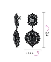 Bling Jewelry Big Crystal art deco style Statement Chandelier Dangle Earrings Yellow Gold & Black Plated Metal