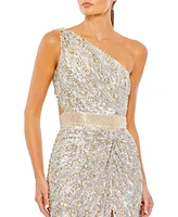 Women's Sequined One Shoulder Draped Lace Up Gown