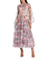 Women's Long Sleeve High Neck Balloon Midi Dress