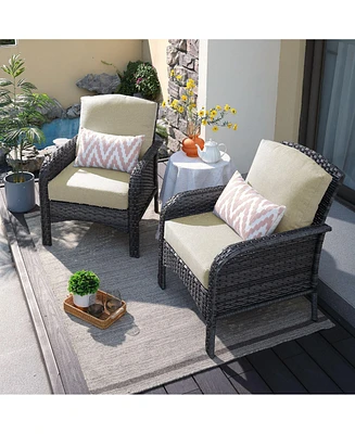 2 Pieces Patio Fruniture Set,Outdoor Wicker Chairs,Artificially Woven Rattan Chairs with Armrest Support Thickened Comfortable Cushion,Denim Blue