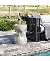 LuxenHome Speckled Off White Modern Spade Round 17-Inch Tall Cement Side Table, Indoor and Outdoor
