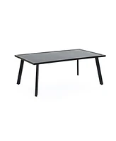 LuxenHome Outdoor Black Steel with Pe Rope Loveseat with Cushions and Coffee Table Set