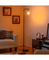 Modern Floor Lamp with Hanging Glass Lampshade and Foot Switch