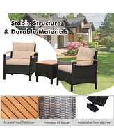 3 Pieces Patio Rattan Furniture Set with Removable Cushions