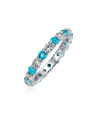 Bling Jewelry Alternating Two Tone Cubic Zirconia Stackable Cz Eternity Cocktail Statement Ring .925 Sterling Silver