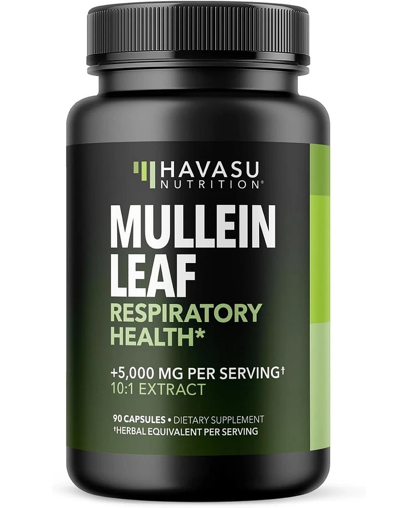 Mullein Leaf Extract Capsules, Lung & Respiratory Health, Daily Respiratory Health Supplement, Lung Support, Havasu Nutrition, 90ct