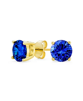 Bling Jewelry 1-2 Ct Round Cz Stud Earrings Pink, Red, Blue, Brown, Green, 14K Gold/Silver