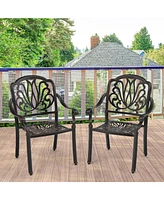Gymax Pieces Cast Aluminum Chairs Set of 2 Stackable Patio Dining Chairs w/ Armrests