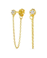Bling Jewelry Minimalist 4MM Star Cz Stud Earrings with Delicate Chain in 14K Gold or Silver