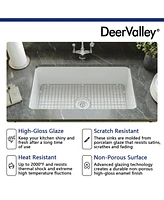 DeerValley Rectangular Fireclay 32" L x 19" W Fireclay Undermount Kitchen Sink with Basket Strainer and Sink Grid