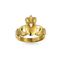 Bling Jewelry Mens Stainless Steel Heart Band Celtic Friendship Ring Silver Gold Tone Claddagh