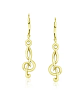 Bling Jewelry Music Teacher Student Treble Clef Musical Note Lever back Drop Earrings Yellow 14K Gold Plated .925 Sterling Silver