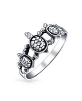 Bling Jewelry Nautical Sea Turtle Silver Ring for Best Friends Oxidized Sterling Band